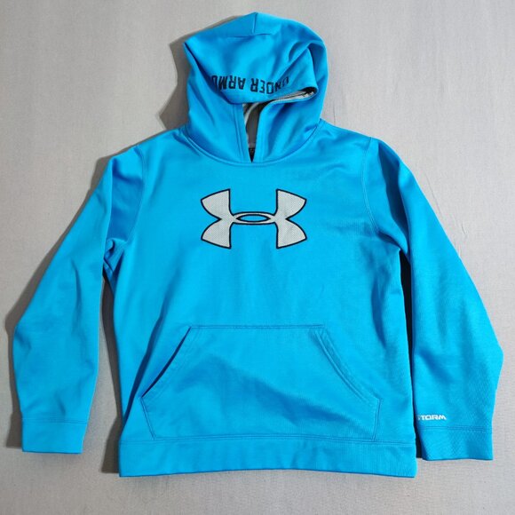 Under Armour Storm Hoodie youth boy size L light blue with graphic loose fit - Picture 1 of 11